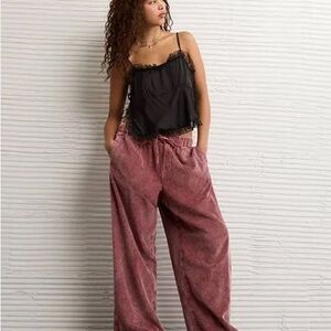 American Eagle Outfitters Women's Maroon Wide Leg Baggy Corduroy Pants